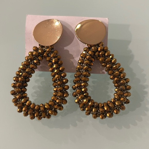 Glass beaded drop stud dangle earrings - Picture 3 of 3